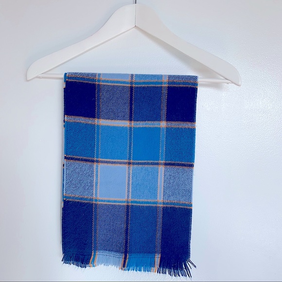 Blue and Yellow Tartan Scarf. Made in France. 60” - Picture 5 of 5